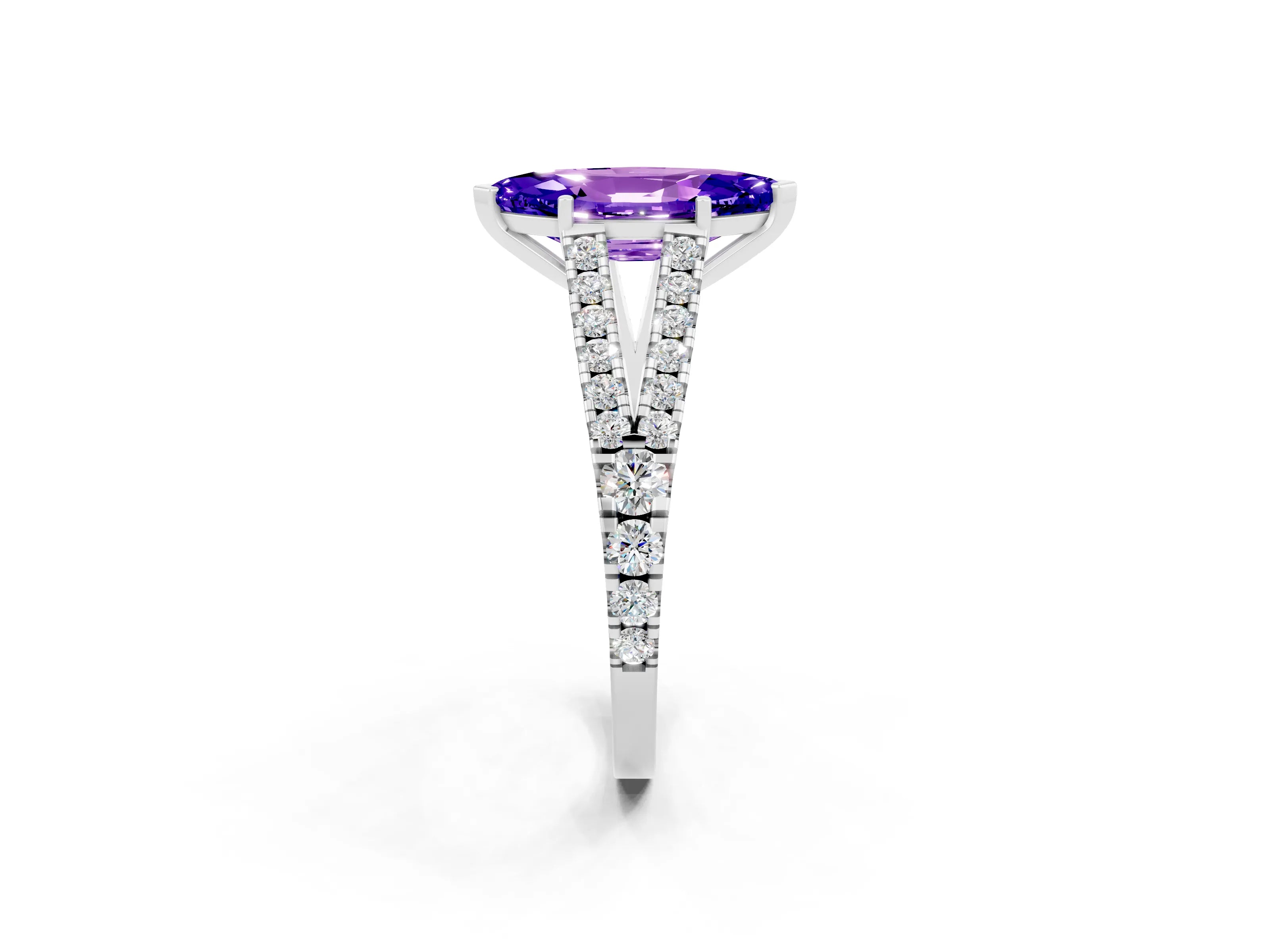 White gold Marquise Cut Tanzanite Split Shank Pavé Engagement Ring with Four-Prong Setting_14