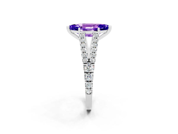 Platinum Marquise Cut Tanzanite Split Shank Pavé Engagement Ring with Four-Prong Setting