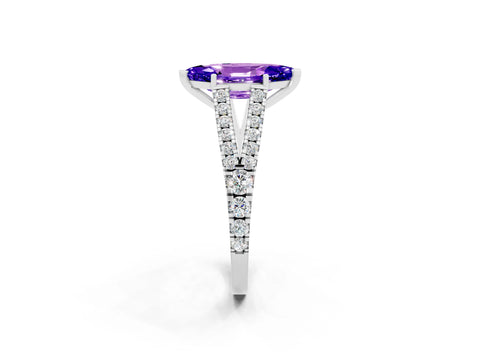 White gold Marquise Cut Tanzanite Split Shank Pavé Engagement Ring with Four-Prong Setting_14
