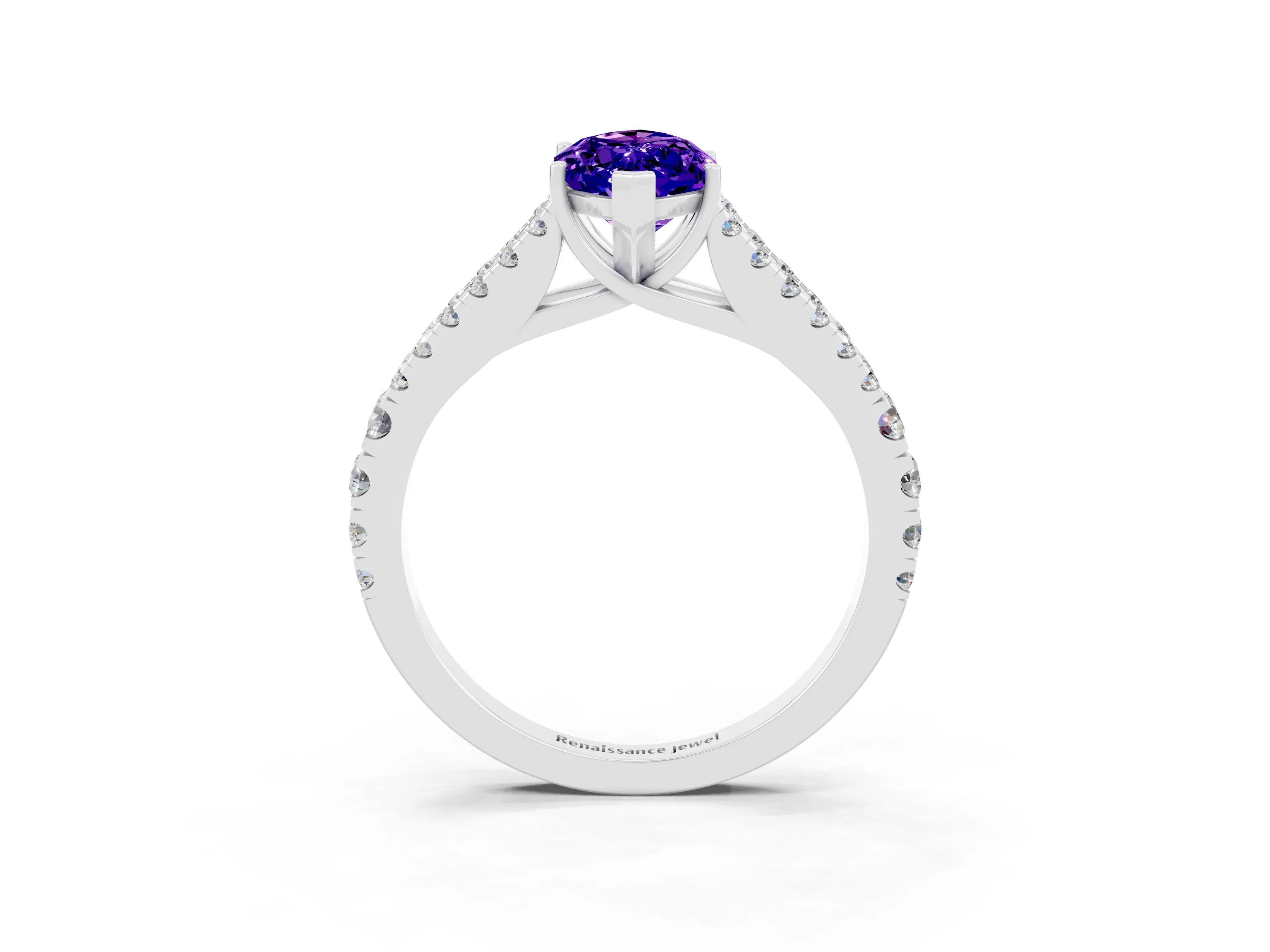 White gold Marquise Cut Tanzanite Split Shank Pavé Engagement Ring with Four-Prong Setting_15