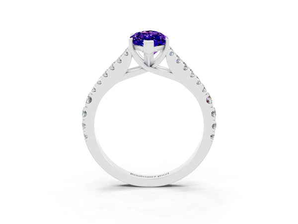 White gold Marquise Cut Tanzanite Split Shank Pavé Engagement Ring with Four-Prong Setting