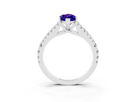 White gold Marquise Cut Tanzanite Split Shank Pavé Engagement Ring with Four-Prong Setting_15
