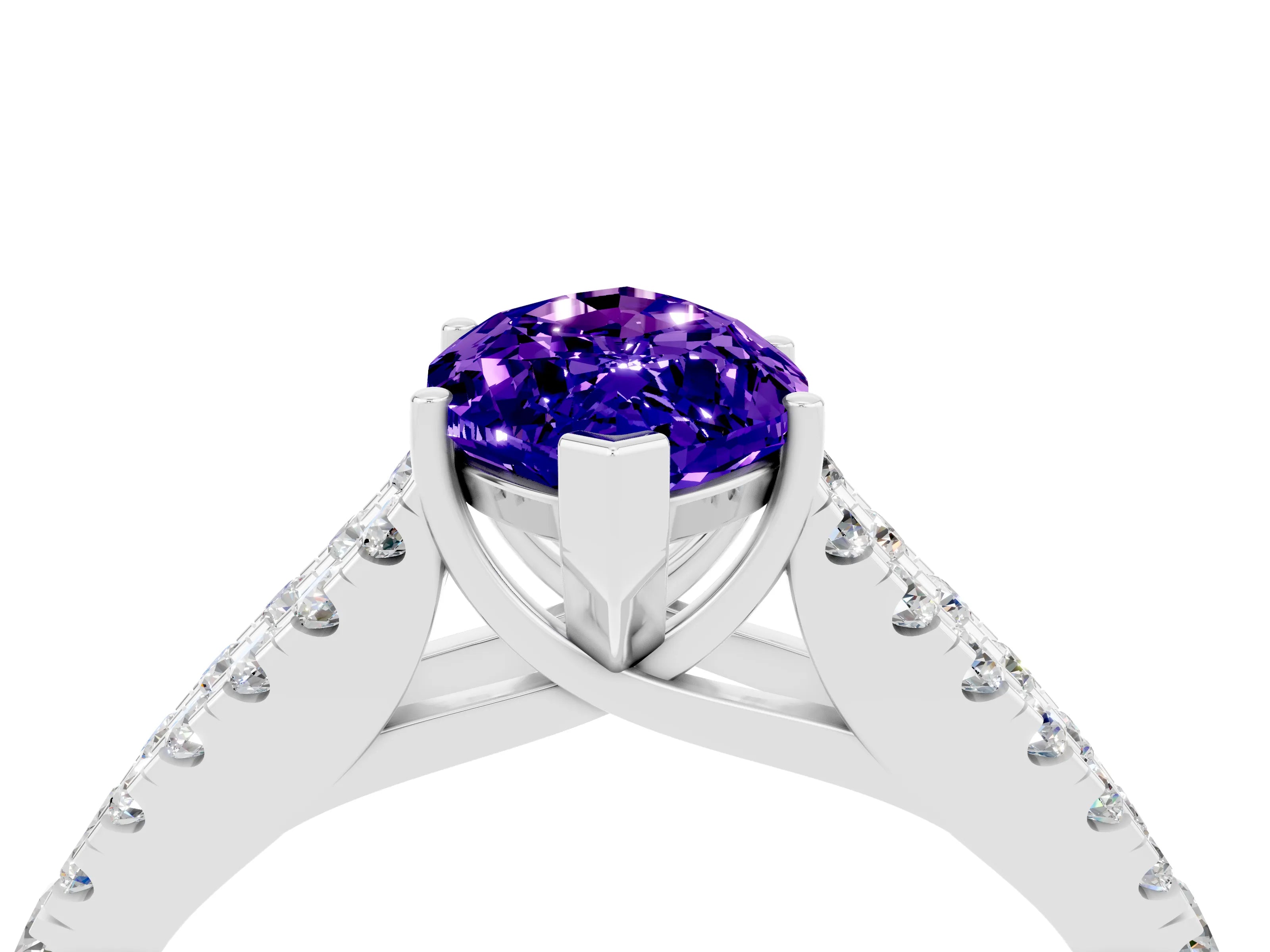 White gold Marquise Cut Tanzanite Split Shank Pavé Engagement Ring with Four-Prong Setting_16