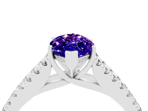 White gold Marquise Cut Tanzanite Split Shank Pavé Engagement Ring with Four-Prong Setting_16