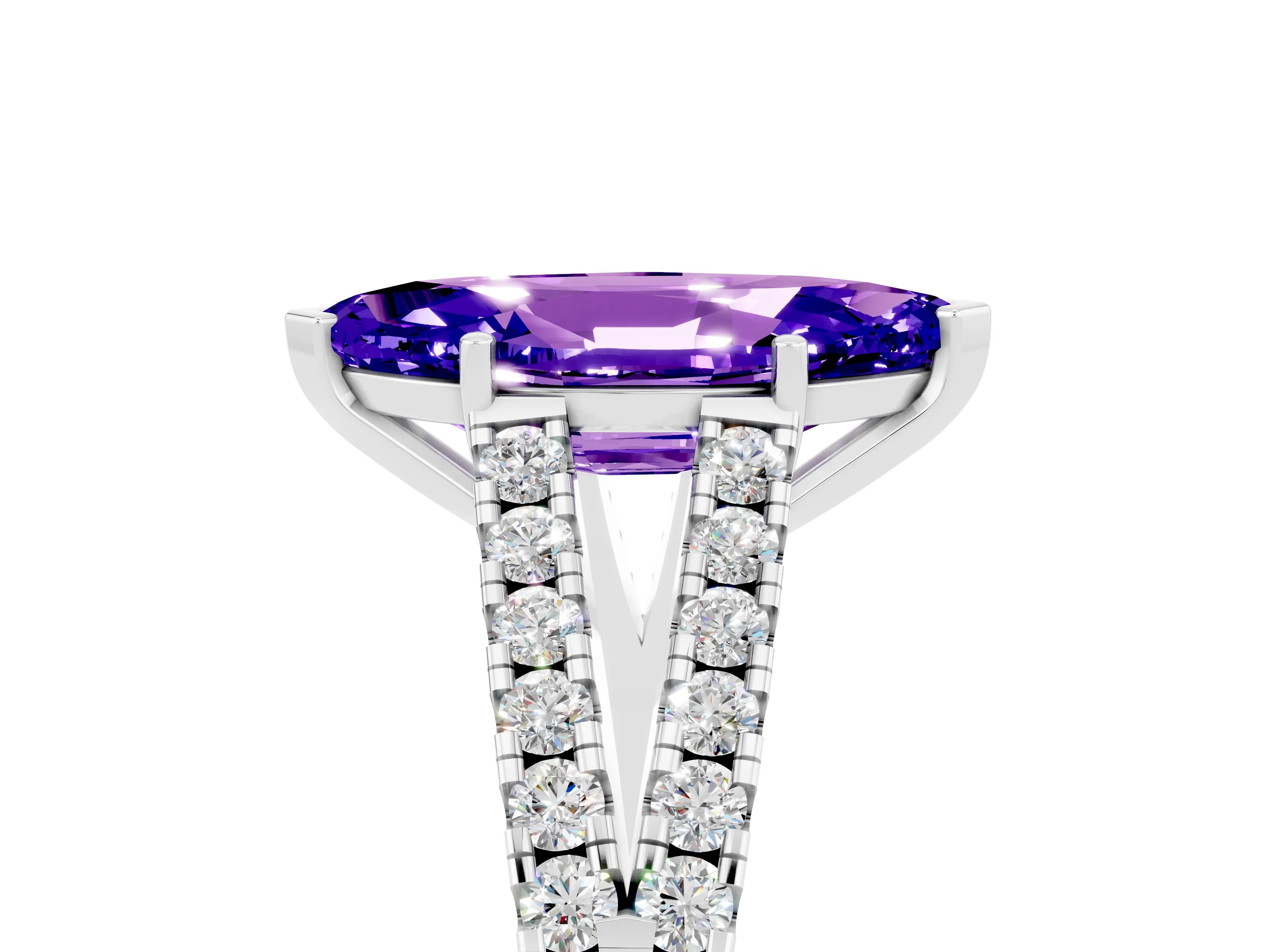 White gold Marquise Cut Tanzanite Split Shank Pavé Engagement Ring with Four-Prong Setting_17