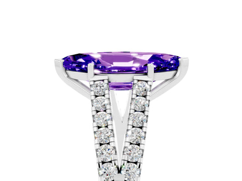 White gold Marquise Cut Tanzanite Split Shank Pavé Engagement Ring with Four-Prong Setting_17