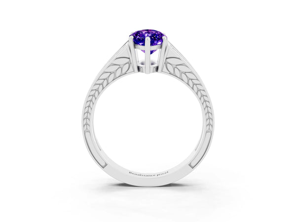 Platinum Marquise Cut Tanzanite Split Shank Ring with Pavé Band and Four-Prong Setting