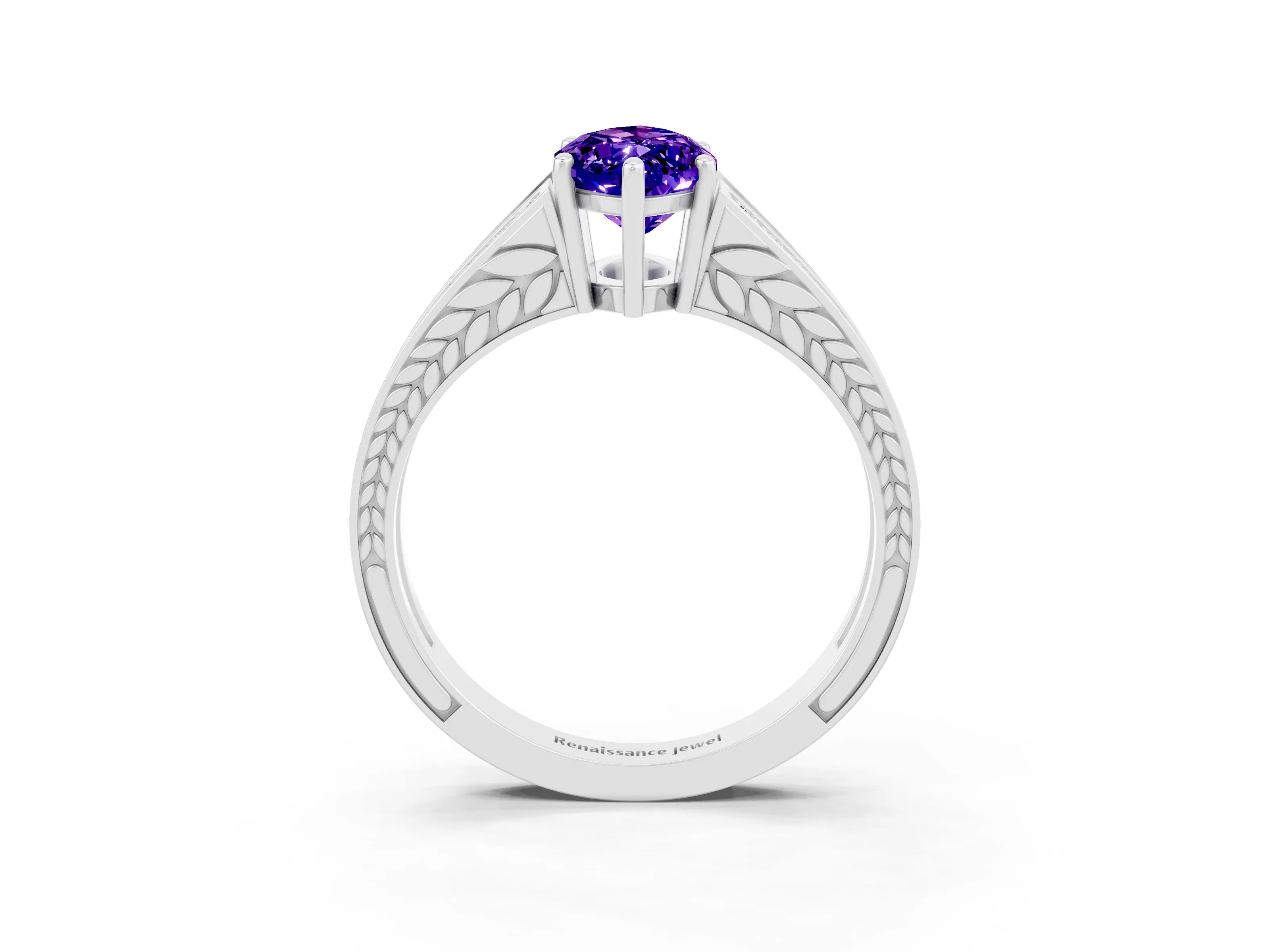 White gold Marquise Cut Tanzanite Split Shank Ring with Pavé Band and Four-Prong Setting_3