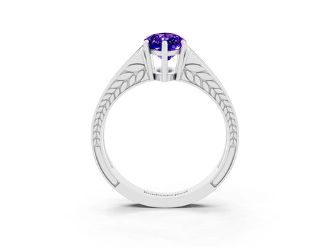 White gold Marquise Cut Tanzanite Split Shank Ring with Pavé Band and Four-Prong Setting_3