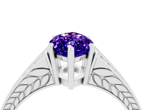 White gold Marquise Cut Tanzanite Split Shank Ring with Pavé Band and Four-Prong Setting_4