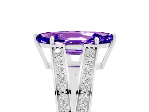 White gold Marquise Cut Tanzanite Split Shank Ring with Pavé Band and Four-Prong Setting_5