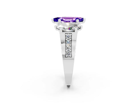 White gold Marquise Cut Tanzanite Three-Stone Ring with Channel Set Band and Four-Prong Setting_2