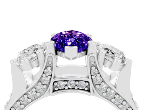 White gold Marquise Cut Tanzanite Three-Stone Ring with Channel Set Band and Four-Prong Setting_4