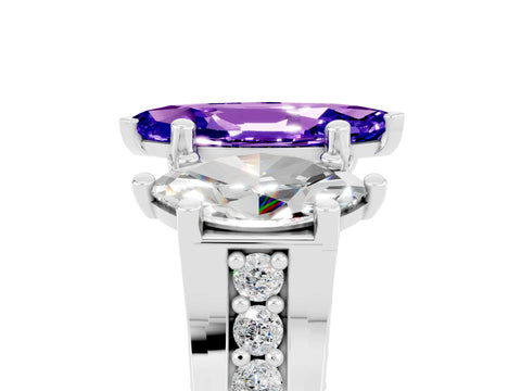 White gold Marquise Cut Tanzanite Three-Stone Ring with Channel Set Band and Four-Prong Setting_5