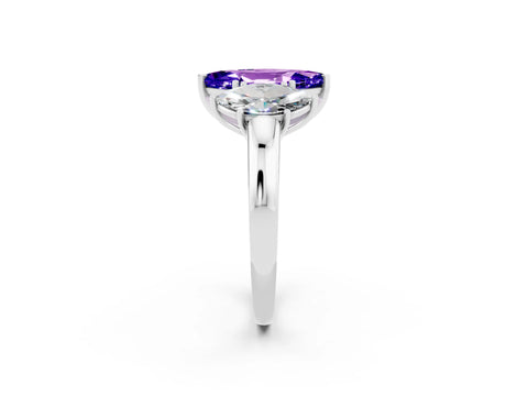 White gold Marquise Cut Tanzanite Three-Stone Ring with Four-Prong Setting and Classic Band_2