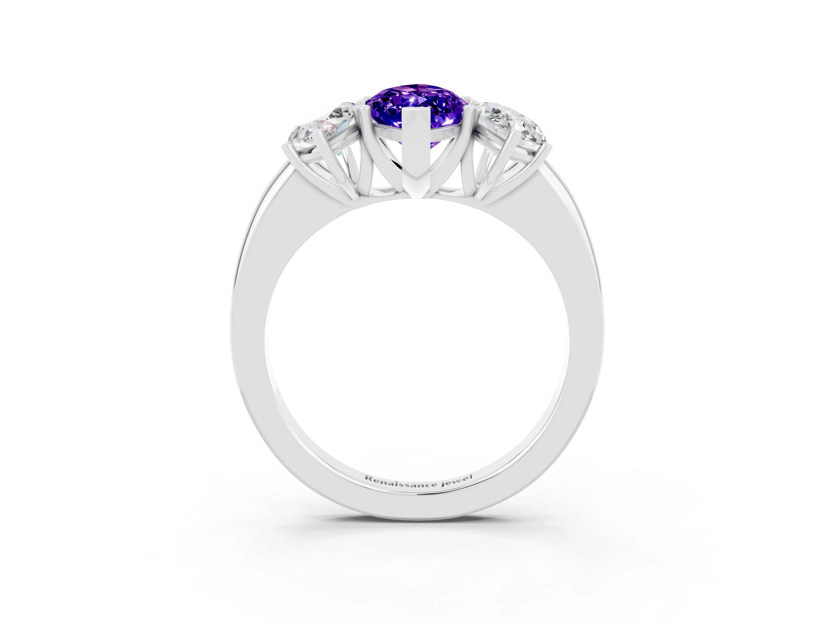 White gold Marquise Cut Tanzanite Three-Stone Ring with Four-Prong Setting and Classic Band_3