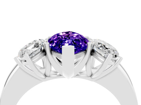 White gold Marquise Cut Tanzanite Three-Stone Ring with Four-Prong Setting and Classic Band_4