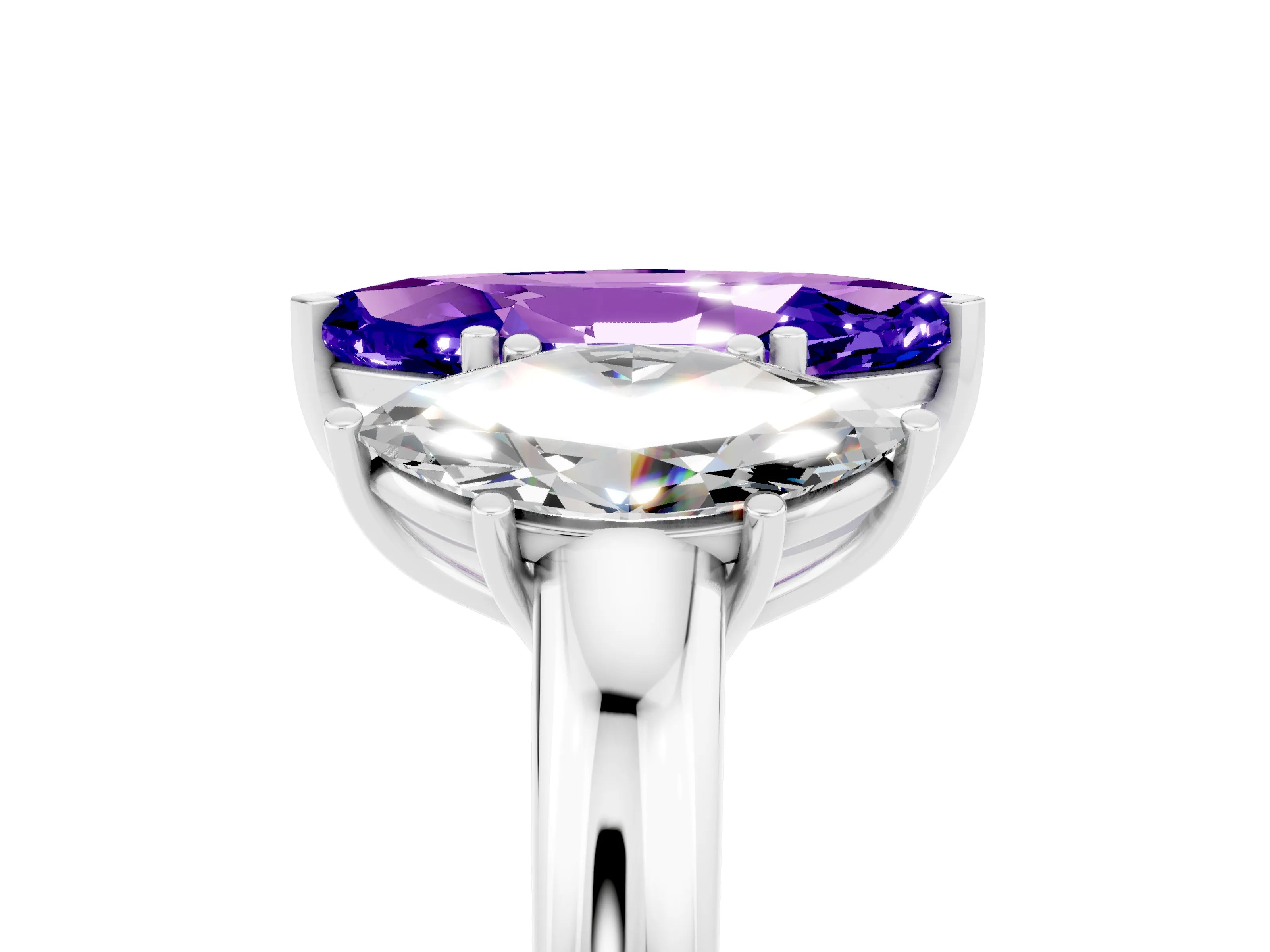 White gold Marquise Cut Tanzanite Three-Stone Ring with Four-Prong Setting and Classic Band_5