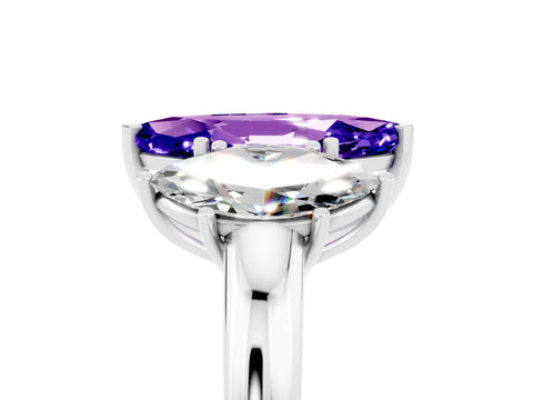 White gold Marquise Cut Tanzanite Three-Stone Ring with Four-Prong Setting and Classic Band_5