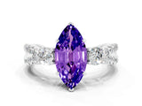 White gold Marquise Cut Tanzanite Three-Stone Ring with Pavé Split Shank and Four-Prong Setting_12