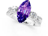White gold Marquise Cut Tanzanite Three-Stone Ring with Pavé Split Shank and Four-Prong Setting_13