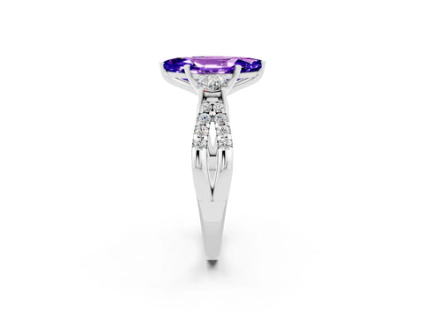 White gold Marquise Cut Tanzanite Three-Stone Ring with Pavé Split Shank and Four-Prong Setting_14