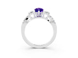 White gold Marquise Cut Tanzanite Three-Stone Ring with Pavé Split Shank and Four-Prong Setting_15