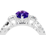 White gold Marquise Cut Tanzanite Three-Stone Ring with Pavé Split Shank and Four-Prong Setting_16