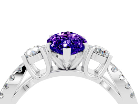 White gold Marquise Cut Tanzanite Three-Stone Ring with Pavé Split Shank and Four-Prong Setting_16