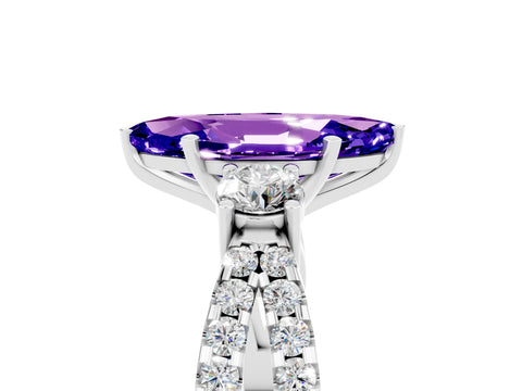 White gold Marquise Cut Tanzanite Three-Stone Ring with Pavé Split Shank and Four-Prong Setting_17