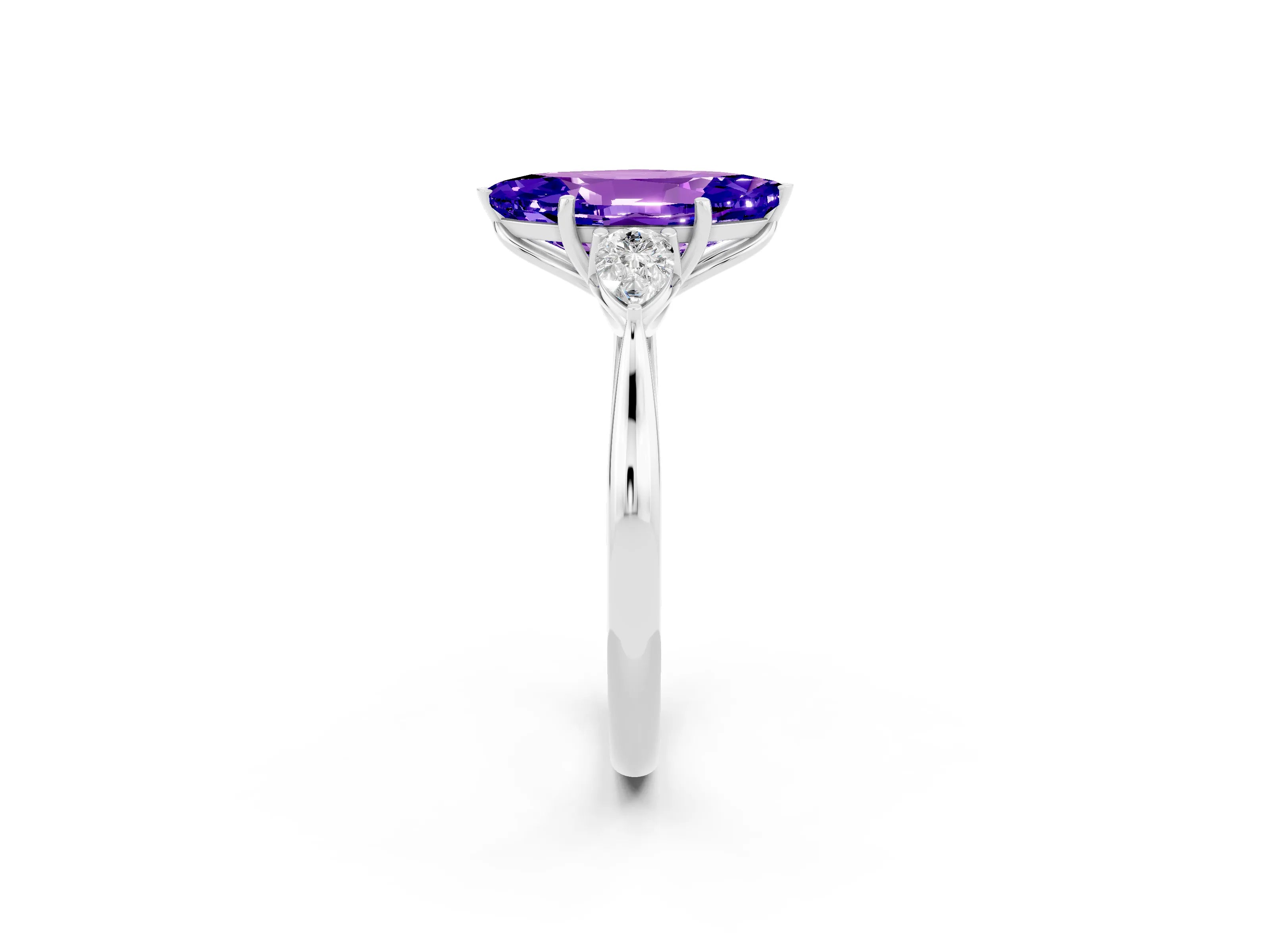 White gold Marquise Cut Tanzanite Three-Stone Ring with Pear Side Stones and Four-Prong Setting_14