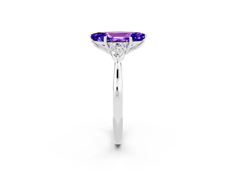 White gold Marquise Cut Tanzanite Three-Stone Ring with Pear Side Stones and Four-Prong Setting_14