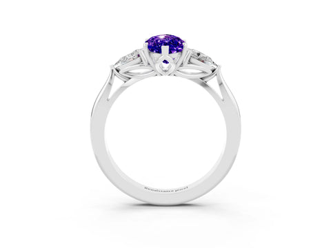 White gold Marquise Cut Tanzanite Three-Stone Ring with Pear Side Stones and Four-Prong Setting_15