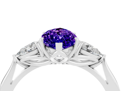 White gold Marquise Cut Tanzanite Three-Stone Ring with Pear Side Stones and Four-Prong Setting_16