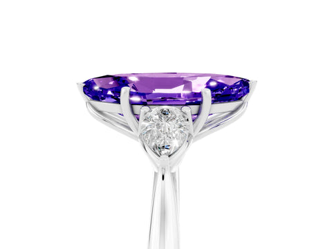 White gold Marquise Cut Tanzanite Three-Stone Ring with Pear Side Stones and Four-Prong Setting_17