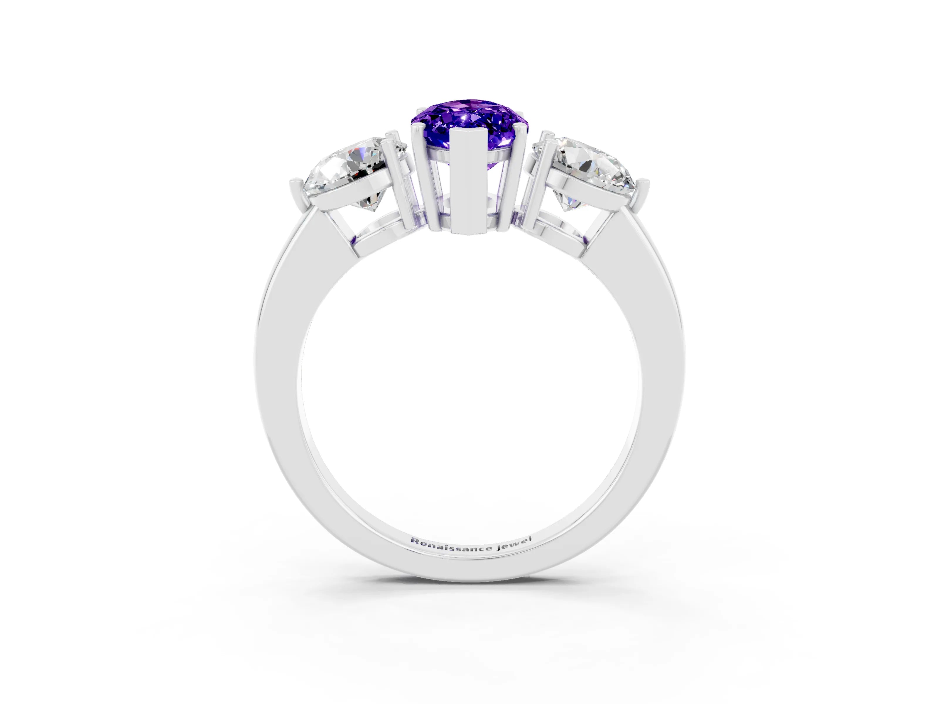 White gold Marquise Cut Tanzanite Three-Stone Ring with Prong Setting and Classic Band_3
