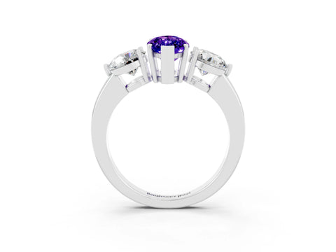 White gold Marquise Cut Tanzanite Three-Stone Ring with Prong Setting and Classic Band_3