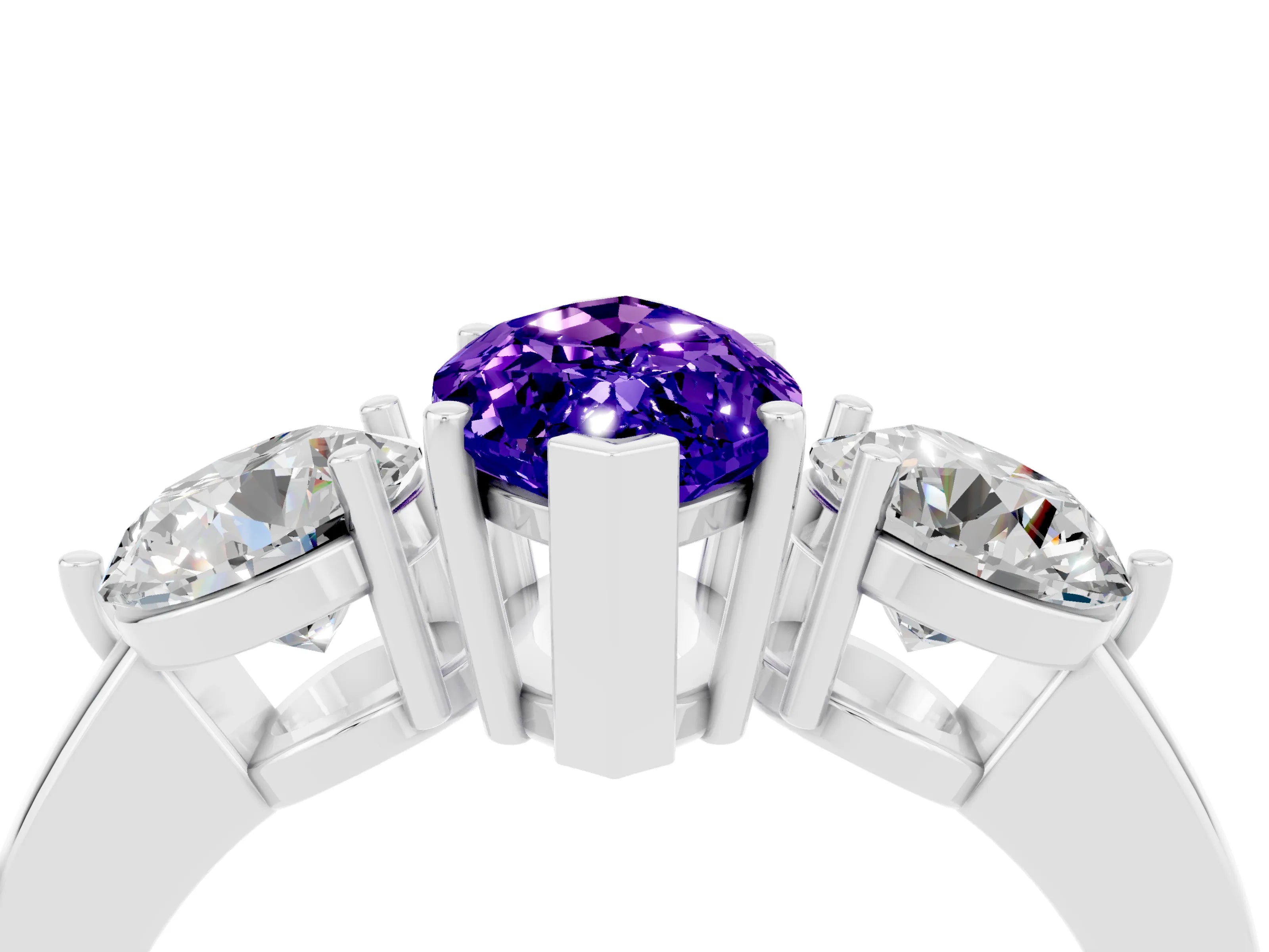 White gold Marquise Cut Tanzanite Three-Stone Ring with Prong Setting and Classic Band_4
