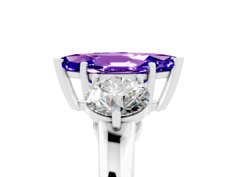 White gold Marquise Cut Tanzanite Three-Stone Ring with Prong Setting and Classic Band_5