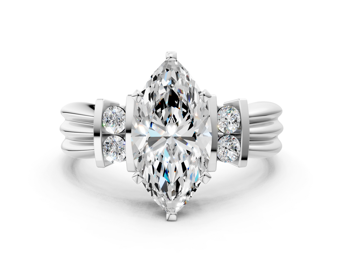 White gold Marquise Cut Three-Stone Channel Set Ring with Bar Prongs_106