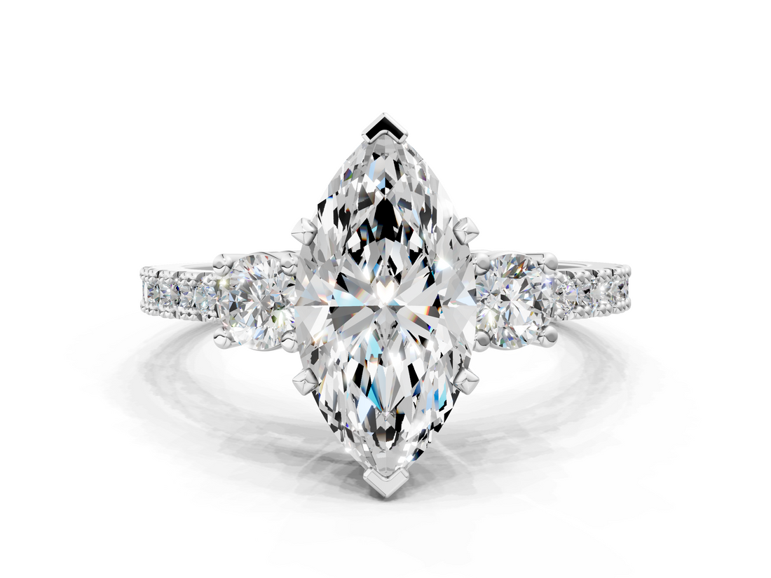 White gold Marquise Cut Three-Stone Diamond Pavé Band with Prong Setting_16