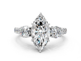 White gold Marquise Cut Three-Stone Diamond Pave Band with Prong Setting_106