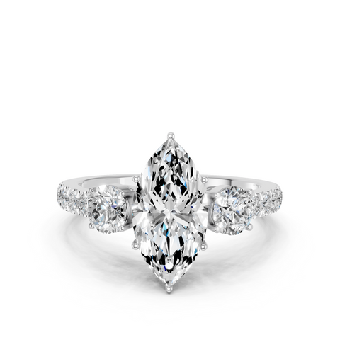 White gold Marquise Cut Three-Stone Diamond Pave Band with Prong Setting_76