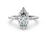 White gold Marquise Cut Three-Stone Solitaire Ring with Round Accent Diamonds and Four-Prong Setting_58
