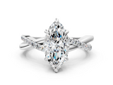 White gold Marquise Cut Twist Band Solitaire Diamond Ring with Pavé Setting_38