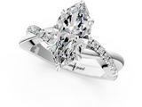 White gold Marquise Cut Twist Band Solitaire Diamond Ring with Pavé Setting_39