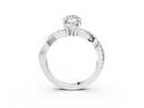 White gold Marquise Cut Twist Band Solitaire Diamond Ring with Pavé Setting_41