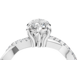 White gold Marquise Cut Twist Band Solitaire Diamond Ring with Pavé Setting_42
