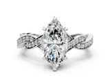White gold Marquise Cut Twisted Pavé Band Solitaire Ring with Four-Prong Setting_135