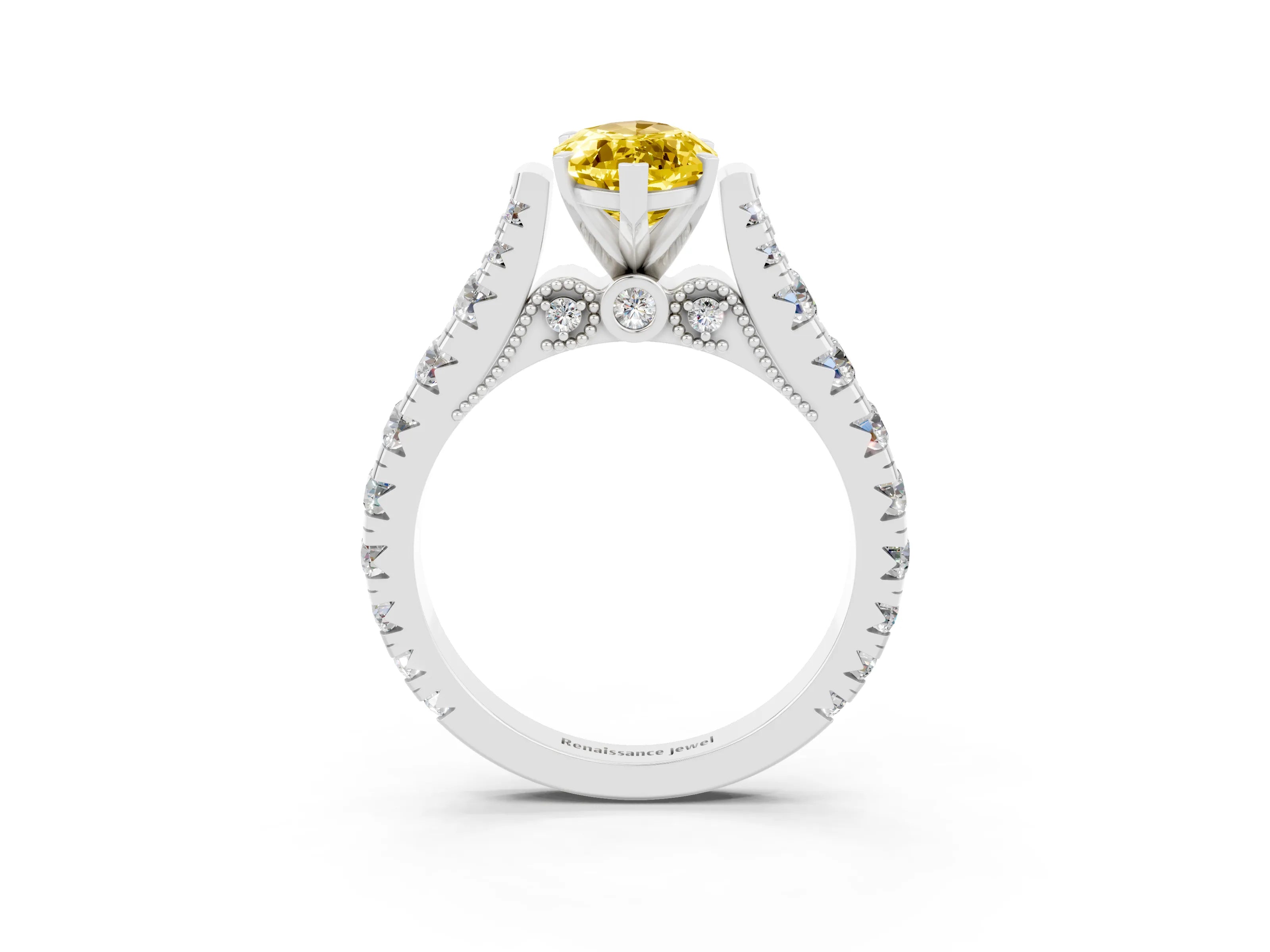 White gold Marquise Cut Yellow Sapphire Classic Solitaire Ring with Pavé Band and Four-Prong Setting_15